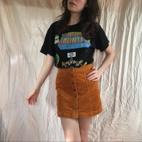 Forever 21 Burnt Orange Corduroy Button Down High Waisted Mini Skirt Size Small - Picture 2 of 9